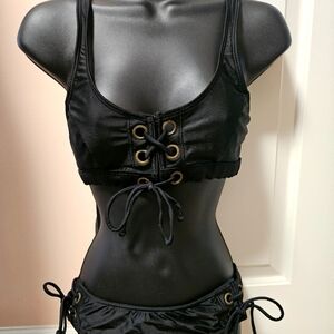 VENUS Black Lace-Up Grommet Bikini